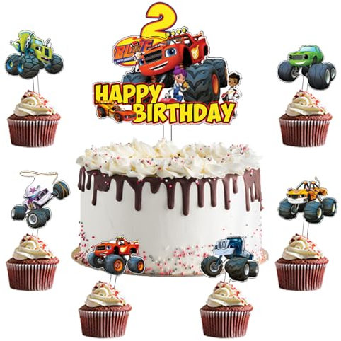 Monster T-rucks Tortendeko 2 jahre,7 Stück Monster T-rucks Kuchen Deko Set,Monster T-rucks Cartoon Cake Toppers,Cake Decoration,Geeignet Für Geburtstagsfeiern Für Kindergeburtstag Party