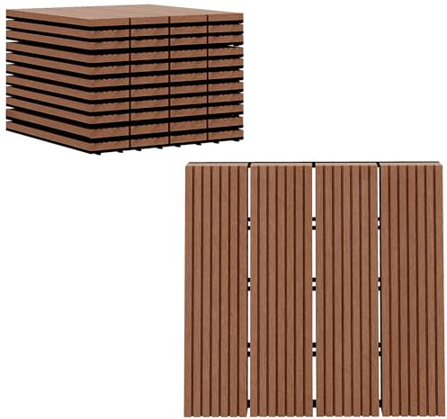 Outsunny Lot de 11 dalles de jardin piscine, 30 x 30 x 2,2 cm, dalle clipsable antidérapants et résistants aux intempéries, pour jardin, balcon, piscine, en HDPE, marron clair