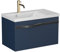 BadeDu Fils Waschbecken mit Unterschrank – 70 cm breit, Waschbecken aus Gussmarmor in Weiß mit Waschbeckenunterschrank in Navy Blue, 1 Schublade mit Soft-Close-System