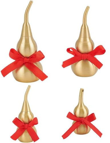 PH PandaHall 4 Styles Golden Gourd Good Luck Wu Lou Chinese Hu Lu Feng Shui Decor Gourd Statue Ornament with Red Strip Metal Cucurbit Decor for Housewarming Gifts Home Office Table Car Decoration