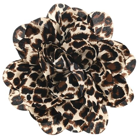 M METERXITY Broches De Flores De Rosa Extra Grandes, Alfileres De Solapa De 8.3 Pulgadas Tela De Satén Elegante Broche Grande De Camelia Para Fiesta [21cm, Leopardo Marrón]