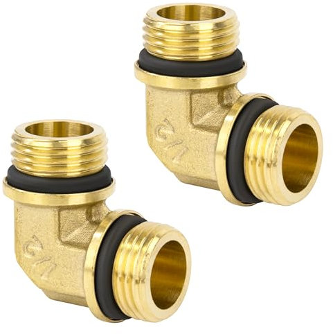 Accesorio de Codo de 90 Grados Conector, 2 Piezas 1/2 Macho to 1/2 Macho Rosca Tubo de Codo de Latón con Goma, 90 Grados Adaptador de Tubería para Agua, Aire, Plomería