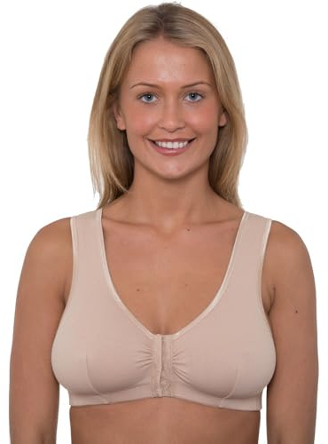 Liv Lingerie GEMM Front Fastening Cotton Rich Mastectomy Bra with Pockets for Ladies Women Non Wired Post Surgery Soft Stretch Regular to Plus Sizes Easy Open Comfort Wirefree (48, Nude)