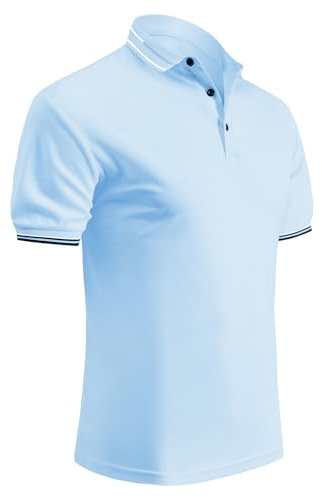 HYCOPROT Men's Polo Shirts Short Sleeve Golf Polo Breathable T Tennis Summer Shirt Outdoor Sports Athletic Moisture Wicking Quick Drying Tshirt for Men Adult Golf Workout Gym Work Regular Fit Blue