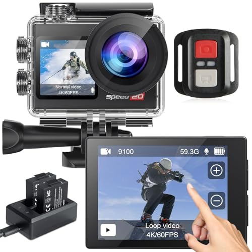 Hiicam Action Camera 4K Waterproof Camera 20MP with Touch Screen Underwater Camera 131FT with EIS for Snorkeling Helmet Bike 170° Wide Angle Remote WiFi 5XZoom