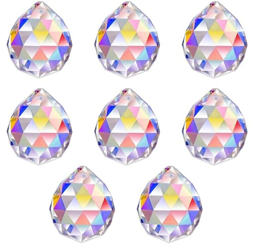 CATZUM Set di 8 pezzi - Cristalli a forma di diamante da appendere, Acchiappasole in cristallo, Prisma e sfera come acchiappa-luce per lampadari, finestre, giardino e decorativi