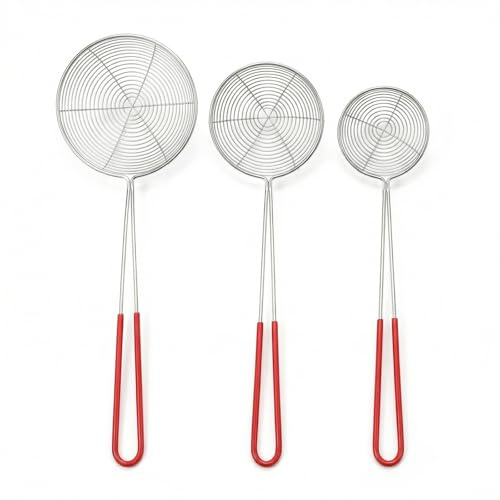 3 Piezas Espumadera Pequeña de Acero Inoxidable, 9,8/7,8/6,5 cm Coladores con Mangos Malla Fina Colador de Olla Caliente para Cocinar, Freír/Rehogar, Espaguetis, Verduras, Accesorio Hot Pot