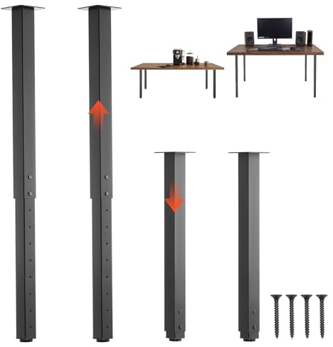 VEVOR Adjustable Table Legs, 24-40 in Square Steel Furniture Legs, 1200 lbs Max Load Heavy Duty, Quick Installation, Ideal for Home Office Desk DIY, Coffee Dinner Bar Tables, Workbenches, 4 PCS, Black