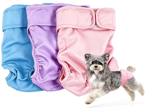 ZORVENIX Confezione da 3 pannolini riutilizzabili per cani, pantaloni femminili lavabili per cani, super assorbenti e regolabili, pannolini sanitari per cani, calore, incontinenza e addestramento dei