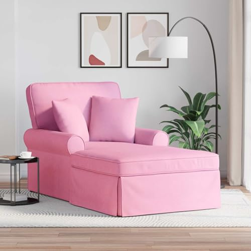 Augerlite Chaiselong med kjol och kudde, 3 delar, rosa tyg, 91 x 157 x 91 cm, andas, med mjuka armstöd, moderna loungemöbler för vardagsrum, sovrum, avkoppling och läsning