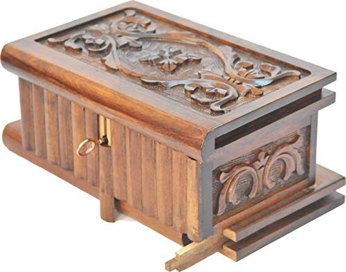 Tubibu Caja mágica secreta hecha a mano con llave oculta, 25 cm x 15 cm x 12 cm