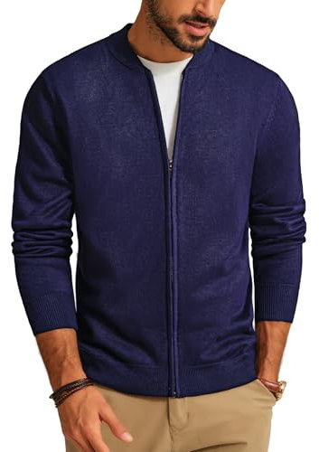 PJ PAUL JONES Herren Strickjacke Cardigan Klassischer Einfarbig Weiche Strickjacken mit Reißverschluss (Navy Blau, XXL)