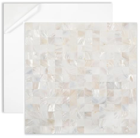Diflart Natural Mother of Pearl Shell Peel and Stick Backsplashe Tile, 3/4 Inch Square, Seamless Pearl Shell Mosaic Tiles for Kitchen Shower Bathroom, Pack of 6 Sheets