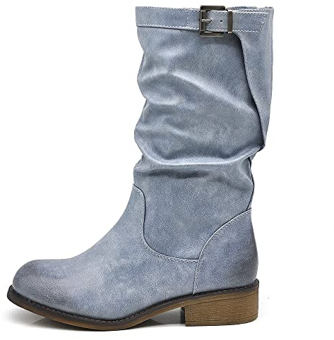 IF Fashion Stivali Stivaletti Biker Motociclista Arricciati Con Fibbia da Donna 991 blu jeans N.37