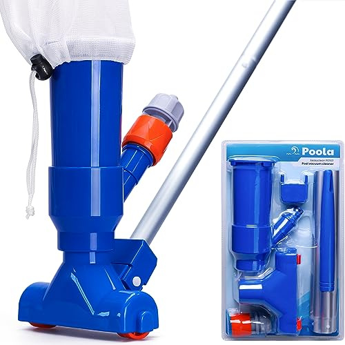 Poola Pool Dammsugare - Rengöring av poolbotten - inklusive 5-delat handtag (140 cm) - Dammsugare för poolbotten - Pooldammsugare - Poolrengörare - Lämplig för jacuzzi (Svart)
