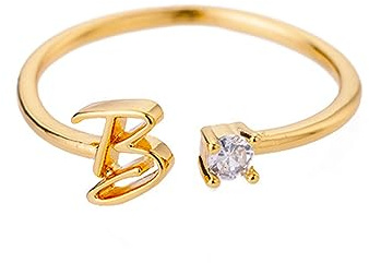 Bague en Or Reglable et Ouverte A-Z Nom Bijoux Fantaisie Minimaliste Empilable Cadeau pour Femme