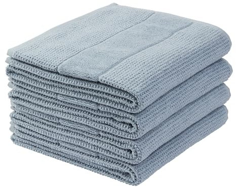 Schiesser Handtuchset Turin | Frottier | 4-teilig | Reiskornoptik | 100% Baumwolle | flauschig, saugstark, farbecht | Oeko-Tex® Made in Green Zertifiziert | Kordelaufhänger | 50x100cm | Hellblau