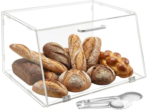 Cityjoy Stackable Acrylic Bakery Display Case, Suitable for Pastry Fruit Counter Top Display, High-capacity Box Organizer Storage Container for Bagels Bread, 14.96 x 8.66 x 12.2 Slanted Door