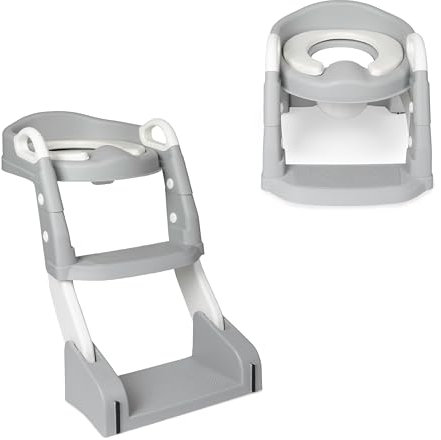 Toral Adaptador WC Niños con Escalera 2 en 1. Adaptador para Inodoro Plegable, Altura Ajustable con Asiento Acolchado. Reductor WC Niños con Asas y Base Antideslizante Modelo Ariel
