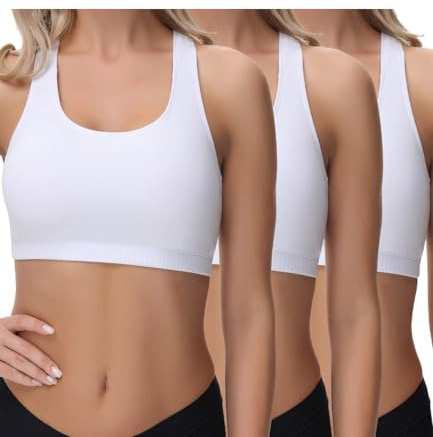 wirarpa Women's Bra Cotton Racerback T-Back Non Padded Wireless Bralette Light Support Bralettes Crop Top 3 Pack White Size L