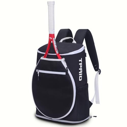 KINGSLONG Tennisrucksack - 25L Große Unisex Tennis Rucksack für Damen Herren und Kinder Pickleball-Tasche Badminton Sporttaschen für Tennistasche mit Schuhfach (Schwarz)