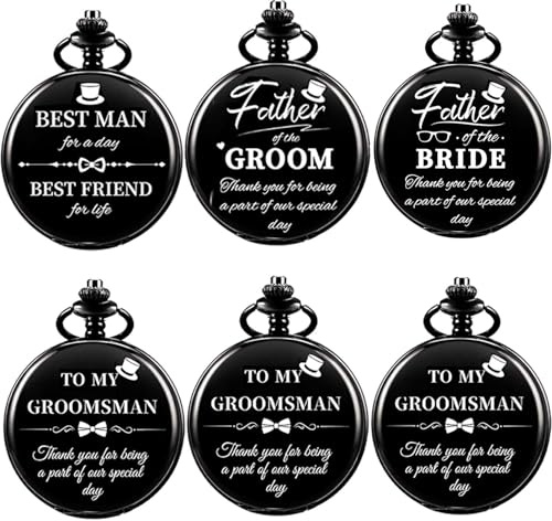 Afcrho Groomsmen Gifts Set of 6 Wedding Engraved Pocket Watches 1Pcs Best Man 3 Pcs Groomsmen 1Pcs Groom 1Pcs Bride for Father