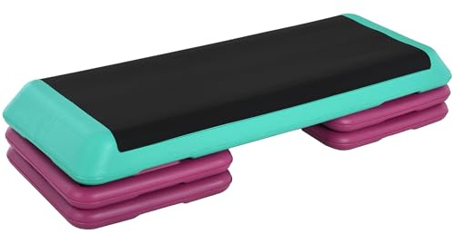 HOMCOM Stepper per Aerobica Regolabile su 3 Livelli con Superficie Antiscivolo, Step Fitness in Plastica, Stepper Fitness Casa per Domestico Palestra Ufficio, 110x40x20 cm, Nero Verde e Viola