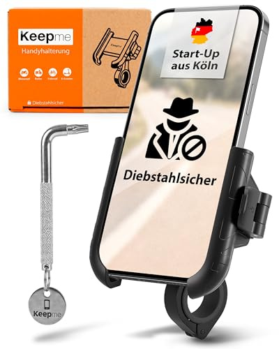 Keepme® Universal Mobile Phone Holder for Bicycle Handlebars - Anti-Theft Handlebar Bicycle Holder for All Smartphones - Mobile Phone Holder for E Bike, Mountain Bike, Road Bike, E Scooter - Bicycle