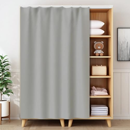 Tende Scorrevoli per Armadi con Binario, Tendina Sottolavello Autoadesivo, Tende per Scaffali Senza Fori in Flanella per Cucina, Armadio, Camera, Soggiorno, Bagno (L × A)(Light gray,80 x 180 cm)
