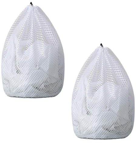 2Pcs Mesh Laundry Bag with Drawstring,60×80cm Travel Laundry Bag for Washing Machine, White Net Washing Laundry Bags, Delicates Wash Bags for Home Travel Hotel College Dorm Apartment