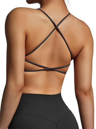 SUUKSESS Women Open Back Padded Sports Bra Strappy Workout Gym Yoga Crops