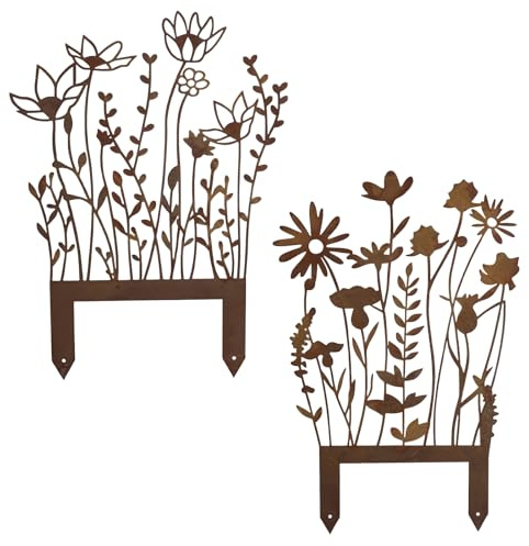 2 Piezas Estaca Jardín Flor Metal Óxido Decoración Jardín Exterior Adorno Jardín Metal Estilo Vintage Estaca Decorativa para Jardín Césped Patio Balcón Maceta