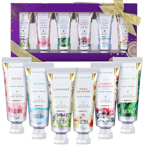 Spa Luxetique Mini Handcreme Set - Shea Butter Hand creme 6tlg Feuchtigkeitsspendende mit Aloe Vera Und Vitamin E, für Sehr Trockene Hände, Weihnachtsgeschenke