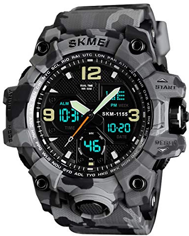 Dayllon Montre-Bracelet pour Hommes Analogique Numérique LED 50 M Étanche pour Les Sports De Plein Air Militaire Multifonctionnel Casual Double Affichage 12 h / 24 h Chronomètre Calendrier