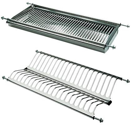 INDAUX - Escurreplatos empotrado de acero inoxidable con muelles ajustables Kit con recogegotas (90 cm)