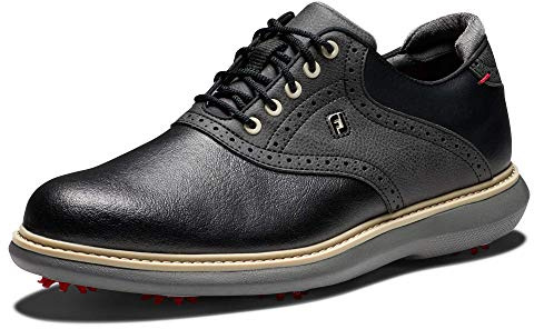 Footjoy Men's Traditions Golf Shoe, Black/Black, 12 X-Wide