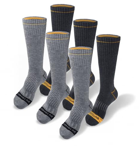 Cat mens 3-pack Half Cushioned Crew Sock, Light Grey/Heather Grey (6 Pack), X-Large US