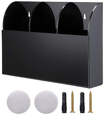 Zerodeko Bedroom Accessories 1PC Wall- Mounted 3- Grid Remote Control Storage Holder Acrylic Phone Pen Key Sundry Storage Box (Black) Desk Organizers