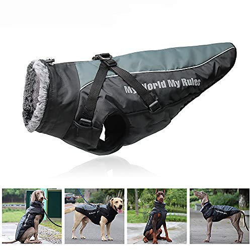 Hundemantel Wendbare, wasserdichte, mit abnehmbarem Geschirr-Design und gefaltetem Pelzkragen Kein Ziehen, kein Ersticken, kuschelige Kleidung bei kaltem Wetter für und große Hunde 2XL