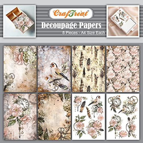 CrafTreat Decoupage papper – blommig steampunk (8 st)