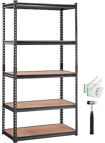 VEVOR Scaffale per Carico Pesante da Garage Officina Cantina 5 Ripiani in Metallo Carico Totale Massima 907,2kg, Scaffale in Metallo Altezza Ripiano Regolabile 90x45x182,88 cm, Scaffale per Magazzino