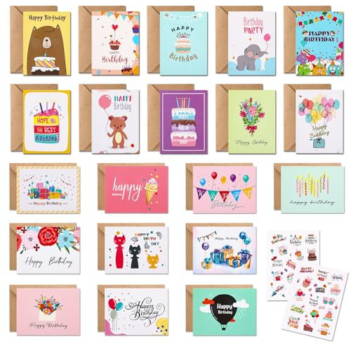 Vyuwast Geburtstagskarte Kinder 20er-Set, Happy Birthday Karte mit Umschlag Mini Geburtstagskarte zum Geburtstag Geburtstagskarten Glückwunsch Klappkarten für Kinder, 15x10cm
