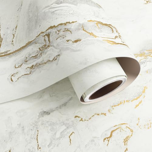 VaryPaper Papel Autoadhesivo pared Marmol Beige Oro Mate 40cmx200cm Papel Adhesivo para Muebles Marmol Vinilos para Puertas de Armario Papel Pintado pared Cocina Lavable Papel de pared Baño Encimera