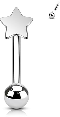 COCHARM 16g Titanium Star Rook Piercing Jewelry-16g Surgical Steel Rook Earring for Women Men, 8mm Vertical Labret Jewelry, Silver Eyebrow Ring Eyebrow Piercing Jewelry Star