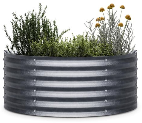 blumfeldt High Grow Half Circle Hochbeet - Ergonomisches 200-l-Hochbeet aus Galvalume-Stahl, Rost- und Frostsicher, 43 cm Höhe für Gemüse und Kräuter, Einfacher Aufbau, Silber