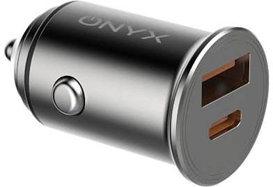 𝐎𝐍𝐘𝐗® Cargador de smartphone para coche de carga rápida 45W, doble salida [USB-C + USB-A] 100% metal, carga ultrarrápida para iPhone/Samsung/Huawei/Xiaomi,compatible con todas las tomas de mechero