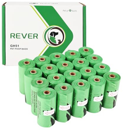 REVER GH51, 300 Stück Hundekotbeutel, Biologisch Abbaubare Hundekotbeutel, Auslaufsicher und Extra Dicke, mit Lavendelduft (20 Rollen, 15 pro Rolle)