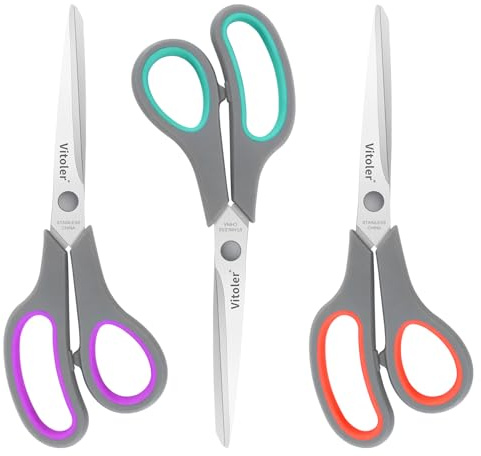 Vitoler Scissors 8.5 Heavy Duty scissors all purpose Bulk Set of 3, Scissors for Office Home School Craft Supplies, Soft Comfort-Grip Right/Left Hand