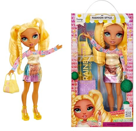 RAINBOW HIGH My Fashion Style Doll - Sunny - Muñeca de Moda de 28 cm de Color Arco Iris con Conjunto Llamativo y Bolso Elegante, Juego, Posable, Coleccionable, para Niños de 4 a 12 Años o Más