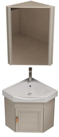 Meuble de salle de bain d'angle moderne kaki avec lavabo en céramique miroir et design mural petit évier d'angle pour petits espaces 38 cm